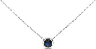 House of Brilliance 925 Sterling Silver 7MM Bezel Set Created Blue Topaz Pendant Necklace