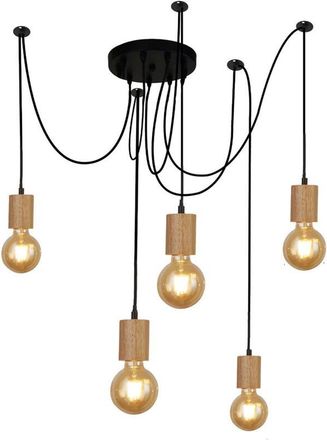 Searchlight Lampadario Industrial-Nordico Spinoso Acciaio Nero Marrone 5 Luci E27