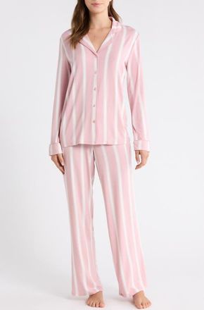 Nordstrom Moonlight Eco Knit Pajamas in Pink- Ivory Riviera Stripe at Nordstrom, Size X-Large