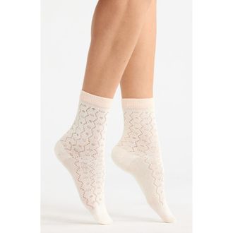 Casa Clara Love Mia Pointelle Crew Socks in Ivory at Nordstrom