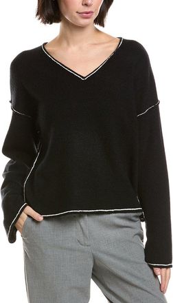 Vince Camuto V-Neck Contrast Crochet Sweater