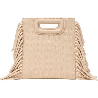 Maje Topstitched leather mini M bag in Cream at Nordstrom, Size Medium