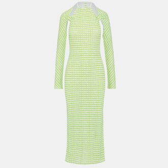 Jacquemus Green Checkered Print Jersey La Robe Nodi Midi Dress