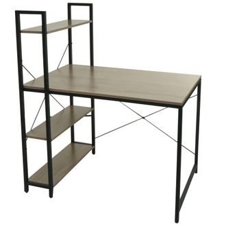 Hhg Escritorio Con Estante Hhg 669, Mesa Para Port&aacute;til Mesa De Oficina Escritorio De Trabajo, 100x60cm Metal Mdf, Gris-marr&oacute;n