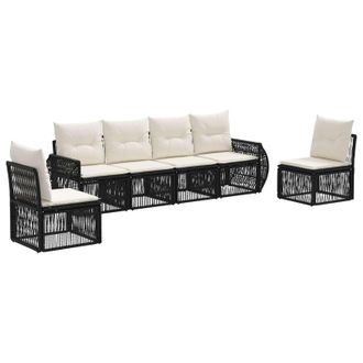 vidaXL Conjunto De Sof&aacute;s De Jard&iacute;n 6 Pcs Negro Y Blanco Crema Vidaxl