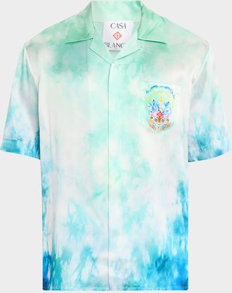 Casablanca Mens Silk Surf Lotus Tie-Dye Short-Sleeve Shirt