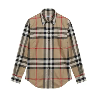 Burberry Overhemden, Dames, Beige, 3Xs, Katoen, Slim Fit Katoenen Shirt met Ruit