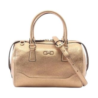 Ferragamo Pre-owned Gancini Leder 2way Handtas - Dames - Pre-owned - Geel - Maat: ONE Size Leer