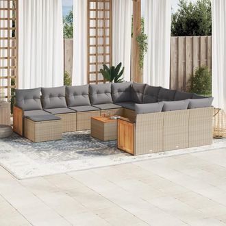 vidaXL Set Sof&aacute;s De Jard&iacute;n Con Cojines 13 Pzas Rat&aacute;n Sint&eacute;tico Beige Vidaxl