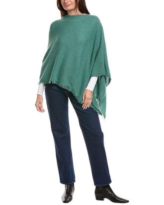 Amicale Cashmere Fringe Jersey Asymmetrical Cashmere Poncho
