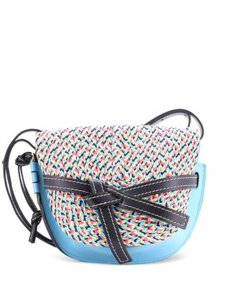 Loewe Gate Leather with Raffia Small shoulder bag - Blauw