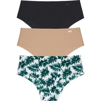 DKNY Litewear Cut Anywhere Assorted 3-Pack Hipster Briefs in Black/Glow/Desert Palm Print at Nordstrom Rack, Size Medium