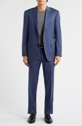 Canali Siena Regular Fit Pinstripe Blue Wool Suit in Medium Blue at Nordstrom, Size 38 Us