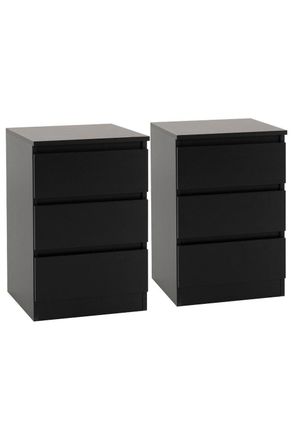 Seconique Malvern 3 Drawer Bedside (PAIR) in Black