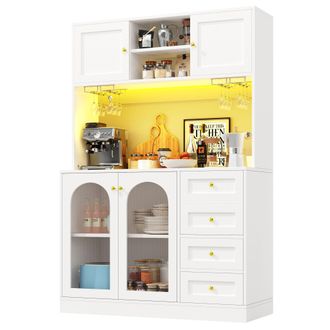 STILVORA Aparador De Cocina Con Puertas Y Cajones, Led Con Control Por Aplicaci&oacute;n, En Mdf, 120 X 40 X 188 Cm, Blanco