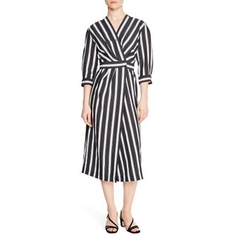 Sandro Carl Button Front Stripe Midi Dress in Black at Nordstrom Rack, Size 6 Us / 38 Fr