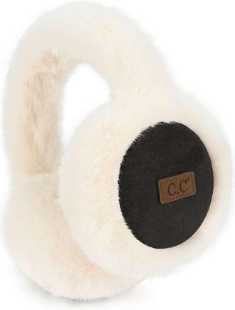 C.C Soft Winter Warm Adjustable Headband Ear Warmer Earmuffs, Smooth Furry Black/Ivory