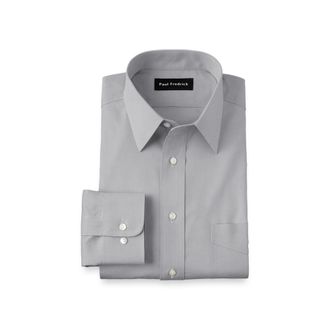 Paul Fredrick Non-iron Cotton Pinpoint Solid Point Collar Dress Shirt in Grey at Nordstrom, Size 15.5 - 33