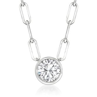 Ross-Simons Bezel-Set Diamond Solitaire Paper Clip Link Necklace in 14kt White Gold