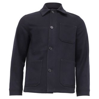 Sandro Sandro Button-Down Jacket with Pockets in Navy Blue Wool