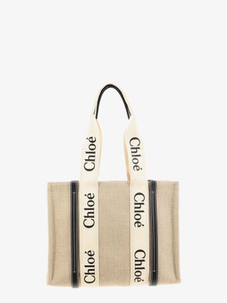 Chlo&eacute; Borsa a spalla Woody in lino con logo lettering frontale - CHLOE - gender_Woman