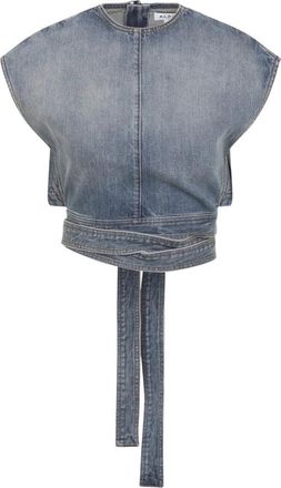 Alaia Belted Denim Crop Top - Dames - Tops zonder mouwen - Blauw - XS - Denim - Tops