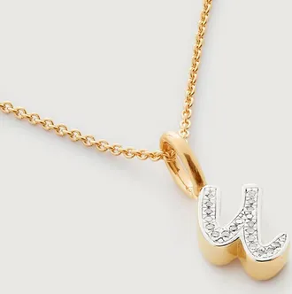 Monica Vinader Gold Alphabet U Diamond Fine Chain Necklace Adjustable 46cm/18 Diamond