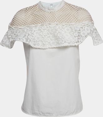 Self Portrait Self Portrait White Guipure Lace Detachable Yoke And Cotton Hudson Top