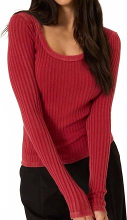Bloomingdale's Scoop Washed Rib Longsleeve Top In Red Currant