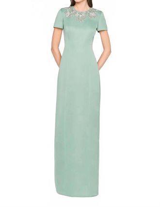 Theia Sorelia Floral Beaded Gown In Whispering Sage