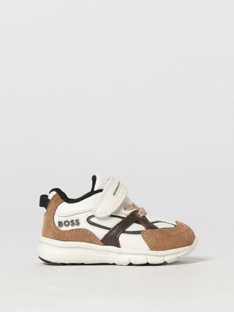 HUGO BOSS Sneakers da bambino in pelle e mesh bicolore con chiusura a strappo