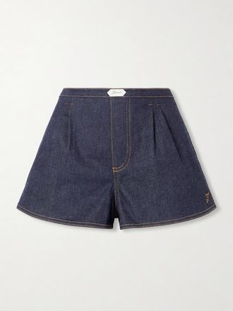 Jacquemus Shorts In Denim Con Pinces E Logo Ricamato Amelo - Blu