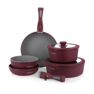 KASANOVA Batteria pentola 9 pezzi burgundy Eaziclip con manici staccabili