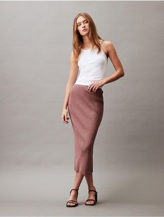 Calvin Klein Jeans Calvin Klein Womens Smooth Cotton Rib Midi Sweater Skirt - Brown - XS