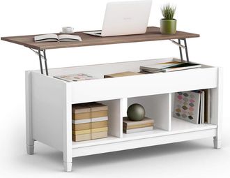 Costway Mesa De Centro Mesa Baja De Madera Con Superficie Elevable Mesita De Sof&aacute; Con Almacenamiento Escondido (blanco) - Costway