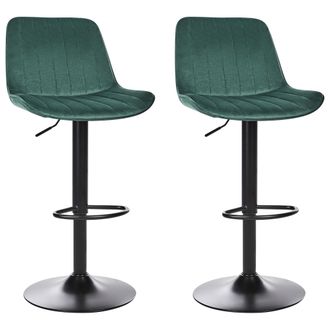 Beliani Beliani - Conjunto De 2 Sillas De Bar De Terciopelo Patas De Acero Negro Sin Reposabrazos Comedor Verde Esmeralda Dubrovnik