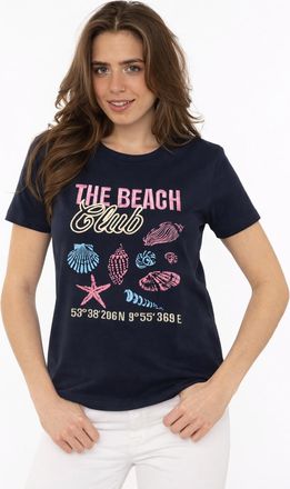 Zwillingsherz T-Shirt ZWILLINGSHERZ Beach, Damen, Gr. XXL, marine, Obermaterial: 95% Baumwolle, 5% Elasthan, Shirts T-Shirt, Rundhals, grosses maritimes Motiv mit S