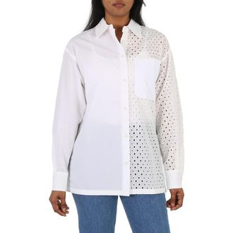 Kenzo Ladies Off White Broderie Anglaise Long-Sleeve Cotton Shirt, Brand Size 34 (US Size 2)
