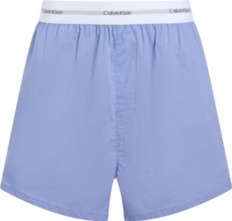 Calvin Klein Underwear Schlafshorts LOGO WB POPLIN SHORT, Damen, Gr. XL (42), N-Gr, blau (glacier), Popeline, Obermaterial: 100% Baumwolle, CALVIN KLEIN UNDERWEAR, unifarben