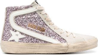 Golden Goose High-Top Sneakers with Glittery Textured Fabric