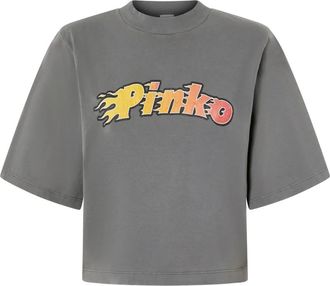 Pinko Flaming-logo T-shirt - women - Cotton - L - Grey