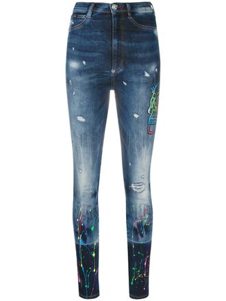 Philipp Plein super high rise jeggings - women - Cotton/Polyester/Spandex/Elastane - 26 - Blue