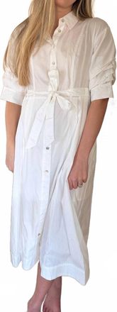 Pinch Design Lorraine Tucked Sleeve Buttoned Midi Dress In White