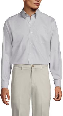 Lands End No Iron Supima Cotton Pinpoint Buttondown Collar Dress Shirt in Fog Gray Glen Plaid at Nordstrom, Size 16.5 - 34