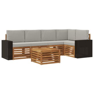 vidaXL Conjunto De Sof&aacute; Seccional Con Coj&iacute;n 6 Pcs Natural Y Gris Claro Vidaxl