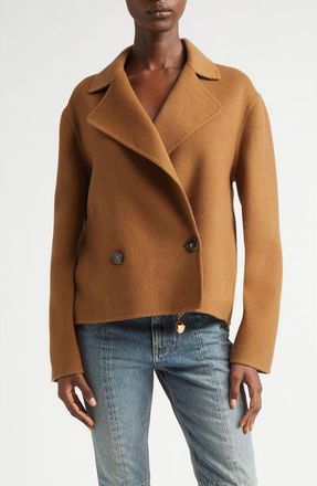 Stella McCartney Crop Wool Peacoat in Toffee at Nordstrom, Size 10 Us