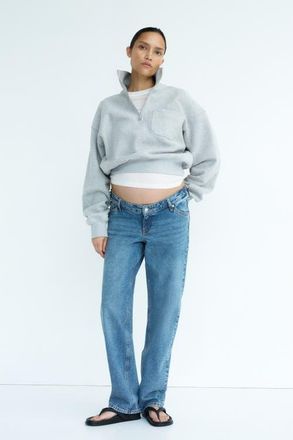 H&M Mama Straight Low Waist Jeans in Denim Blue at Nordstrom, Size Xx-Large