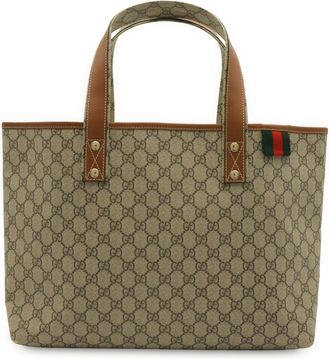 Gucci Beige Brown Gg Supreme Canvas Leather Shoulder Bag Tote Bag (Pre-Owned)