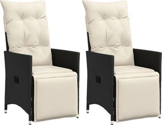 vidaXL Sillones Reclinable Jard&iacute;n Cojines 2 Uds Rat&aacute;n Sint&eacute;tico Negro Vidaxl