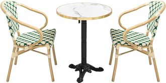Oviala Conjunto de mesa de terraza de mármol blanco y 2 sillas verdes